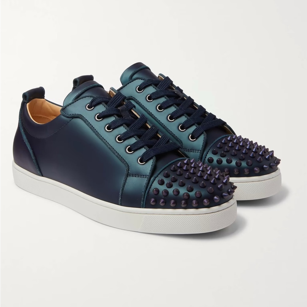 CHRISTIAN LOUBOUTIN Louis Junior Spikes Cap-Toe Iridescent Leather Sneakers